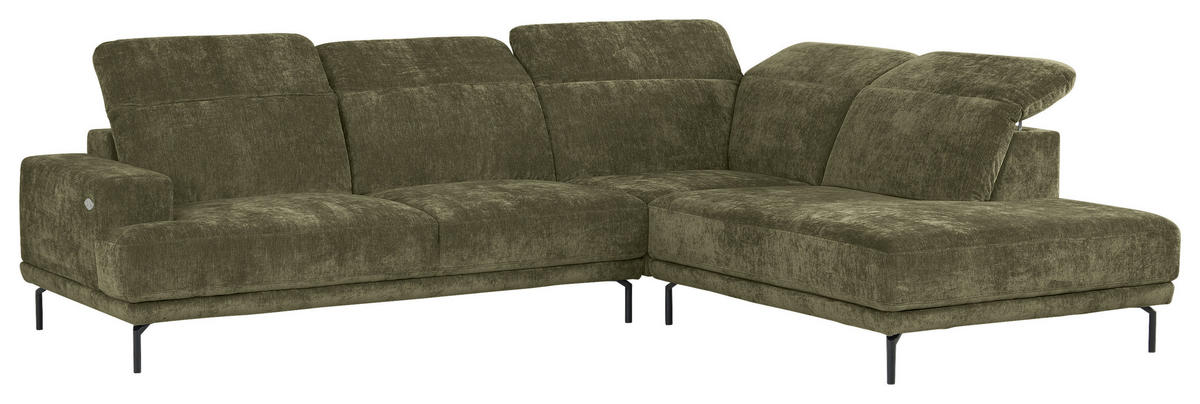 ECKSOFA Grün Chenille Kopfteilverstellung, Sitztiefenverstellung  - Schwarz/Grün, Design, Textil/Metall (307/243cm) - Xora
