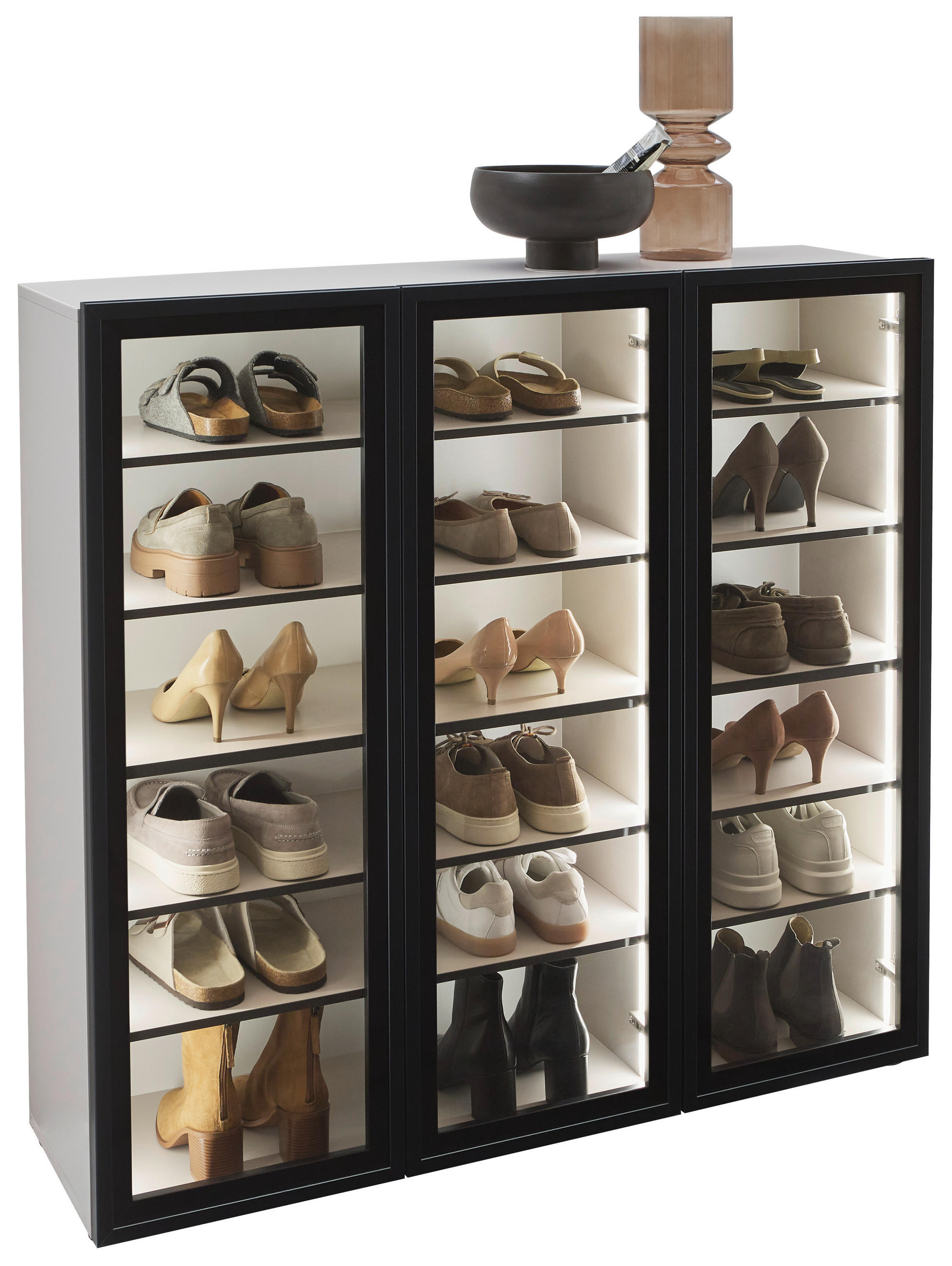 SCHUHSCHRANK Schwarz, Kaschmir  - Kaschmir/Schwarz, Design, Glas/Holzwerkstoff (120/115/34cm) - Voleo