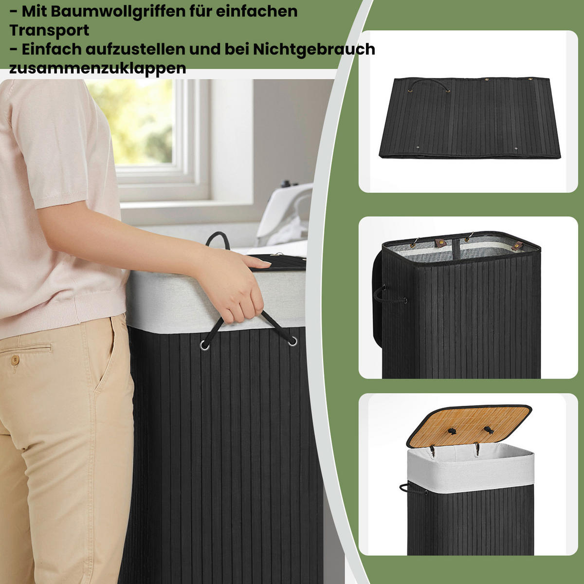 WÄSCHEKORB - Schwarz, Basics, Naturmaterialien/Holzwerkstoff (40/60/30cm)