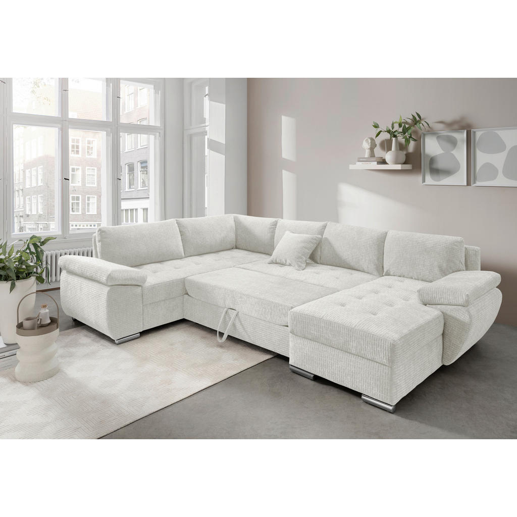 Thumbnail - Livetastic Wohnlandschaft, Creme, Textil, Uni, 6-Sitzer, Füllung: Schaumstoff, U-Form, Ottomane rechts, 305x219 cm, Made...