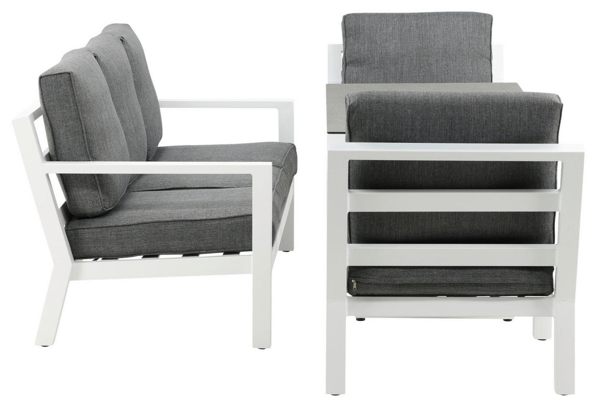 LOUNGEGARNITUR 4-teilig   Aluminium  - Weiß/Grau, Basics, Textil/Metall - Gardenson