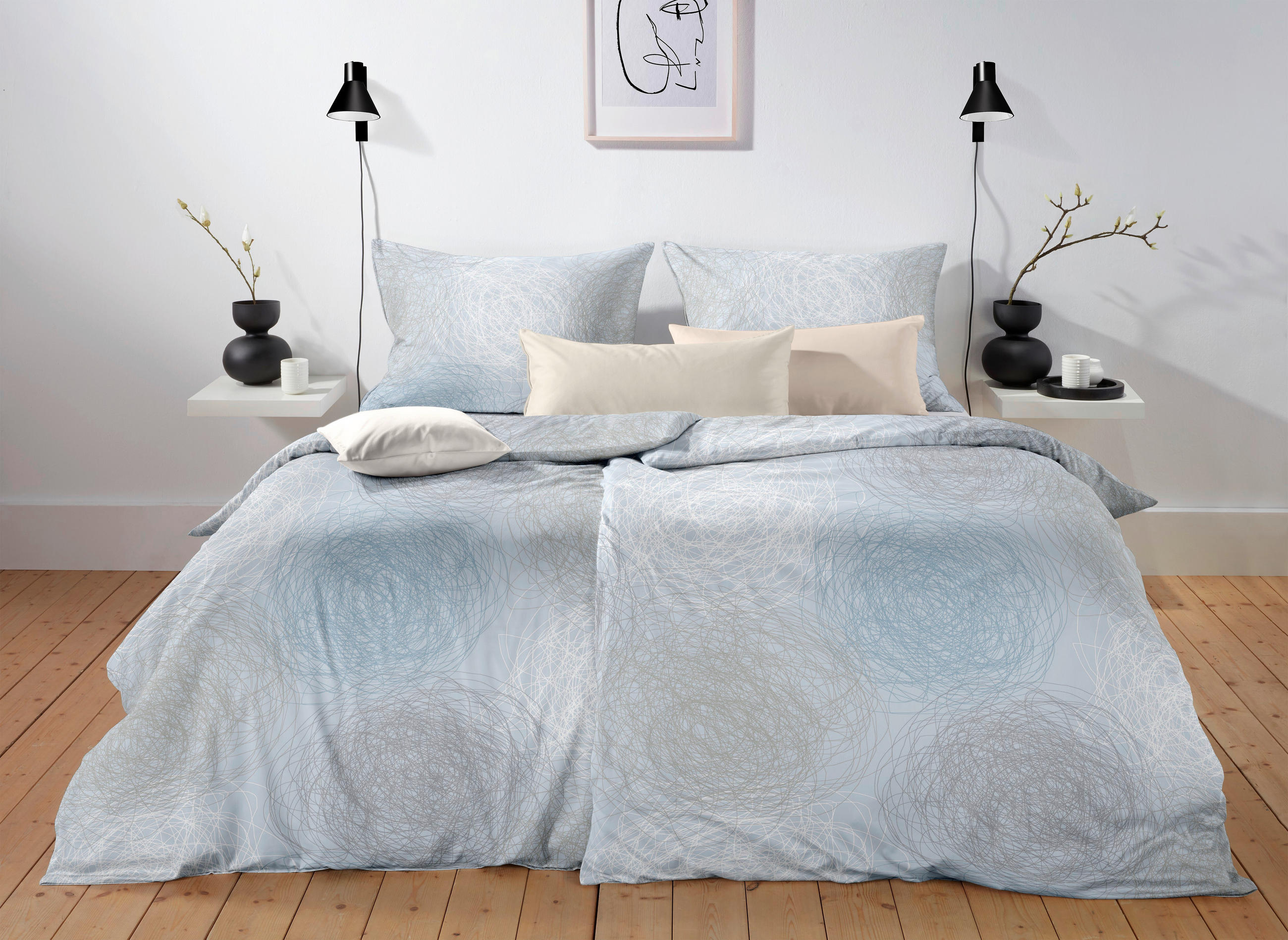 Fleuresse POSTEĽNÁ BIELIZEŇ, satén, sivá, biela, svetlomodrá, 140/220 cm