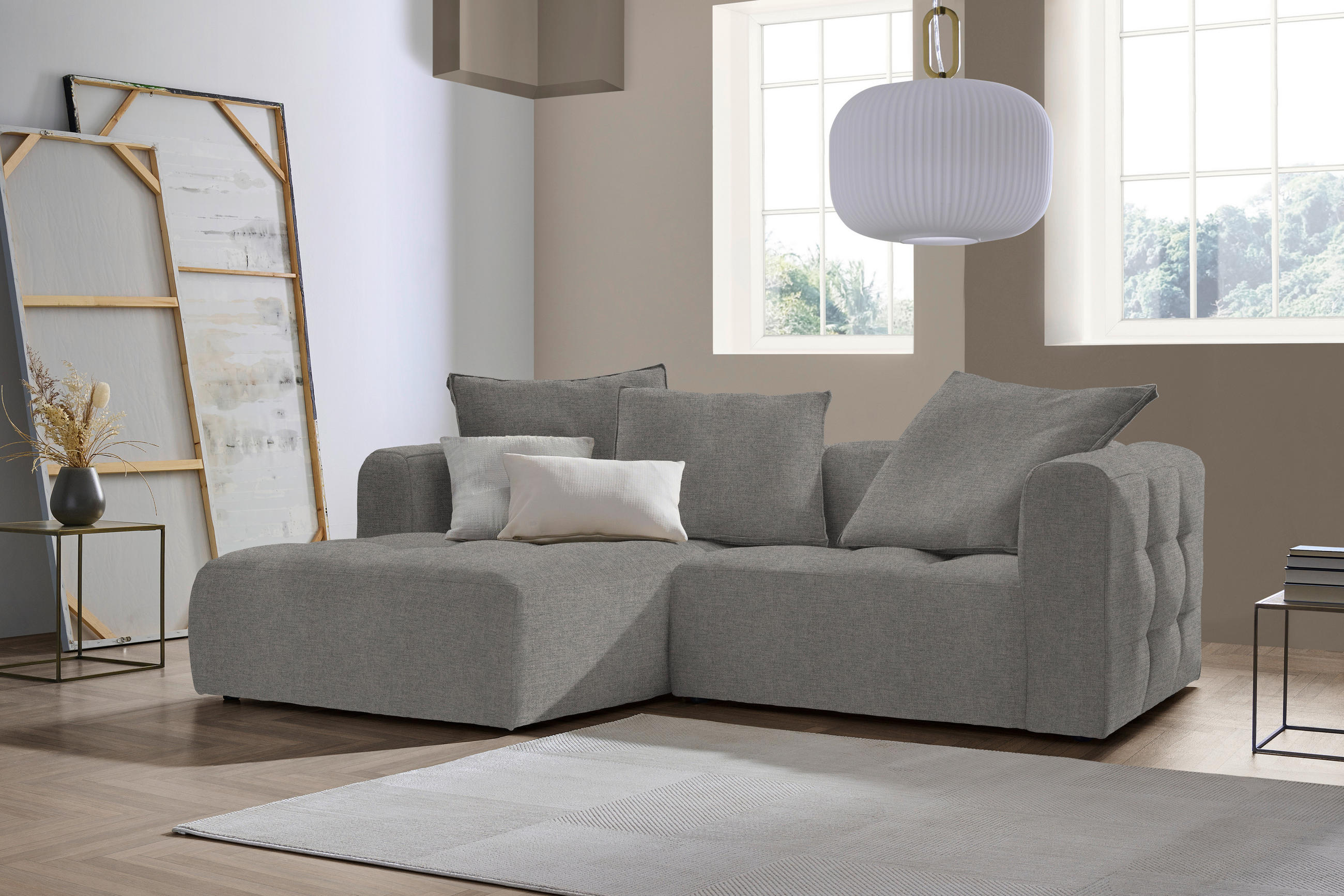 ECKSOFA in Flachgewebe Hellgrau  - Hellgrau/Schwarz, Modern, Kunststoff/Textil (173/240cm) - Stylife