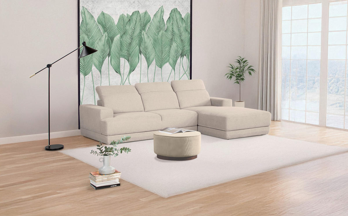 ECKSOFA in Webstoff Beige  - Beige/Schwarz, Design, Kunststoff/Textil (204/293cm) - MID.YOU