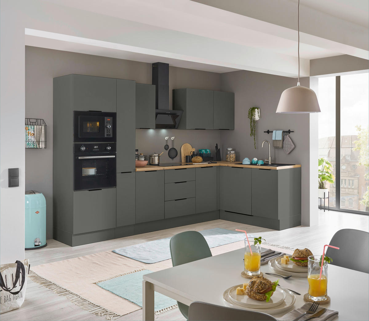 ECKKÜCHE 310/175 cm  in Graphitfarben  - Schwarz/Graphitfarben, Basics, Holzwerkstoff/Metall (310/175cm) - Carryhome