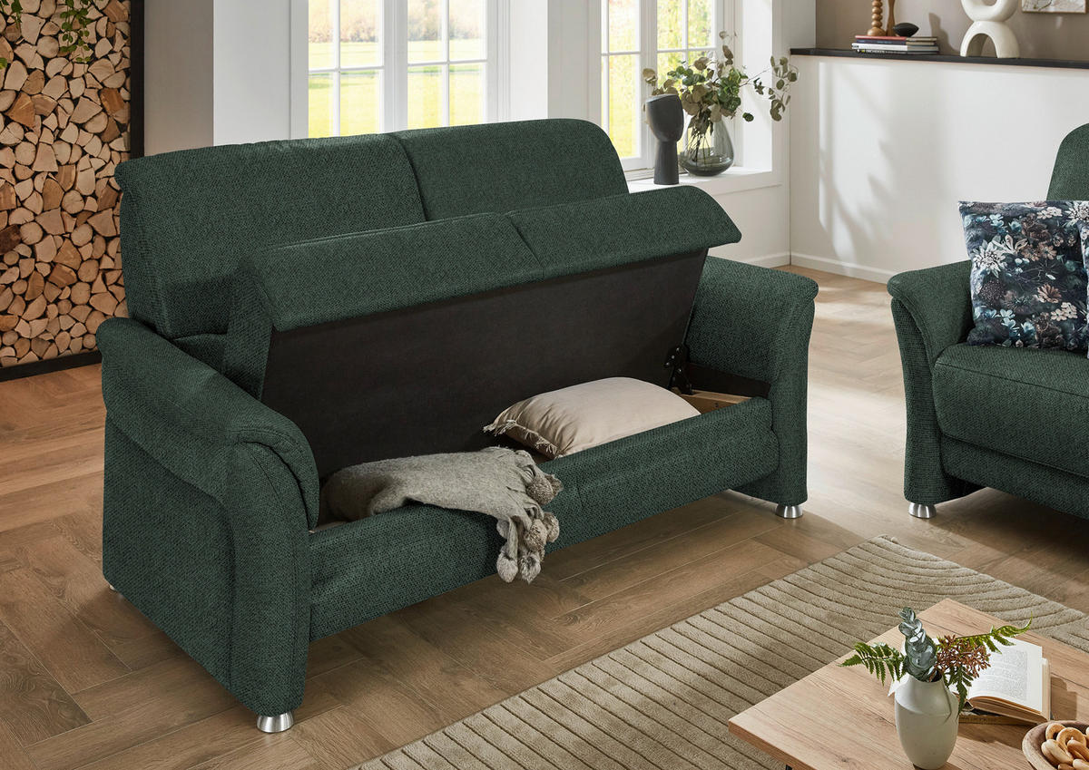 SITZGARNITUR Flachgewebe Dunkelgrün  - Dunkelgrün/Alufarben, Konventionell, Textil/Metall (198/172/96/93cm) - Beldomo Premium