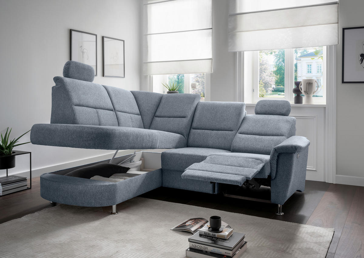 ECKSOFA in Chenille Hellblau  - Chromfarben/Hellblau, Konventionell, Textil/Metall (184/231cm) - Livetastic
