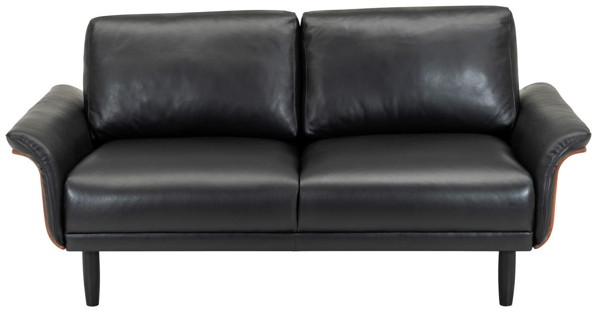 2-SITS SOFFA i trä, metall, läder svart, nötfärg  - nötfärg/svart, Klassisk, metall/läder (174/81/94cm) - Welnova