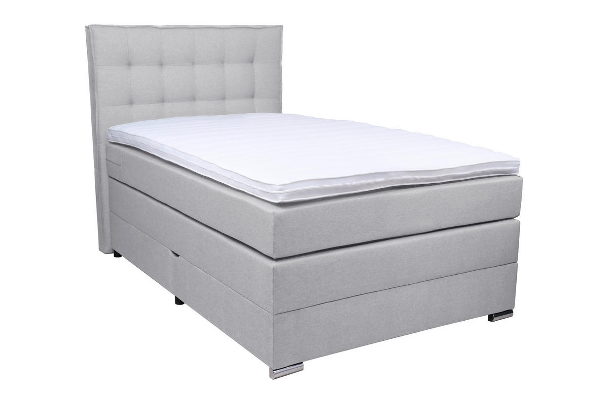 BOXSPRINGBETT 120/200 cm  in Hellgrau  - Chromfarben/Hellgrau, Konventionell, Kunststoff/Textil (120/200cm) - Boxxx