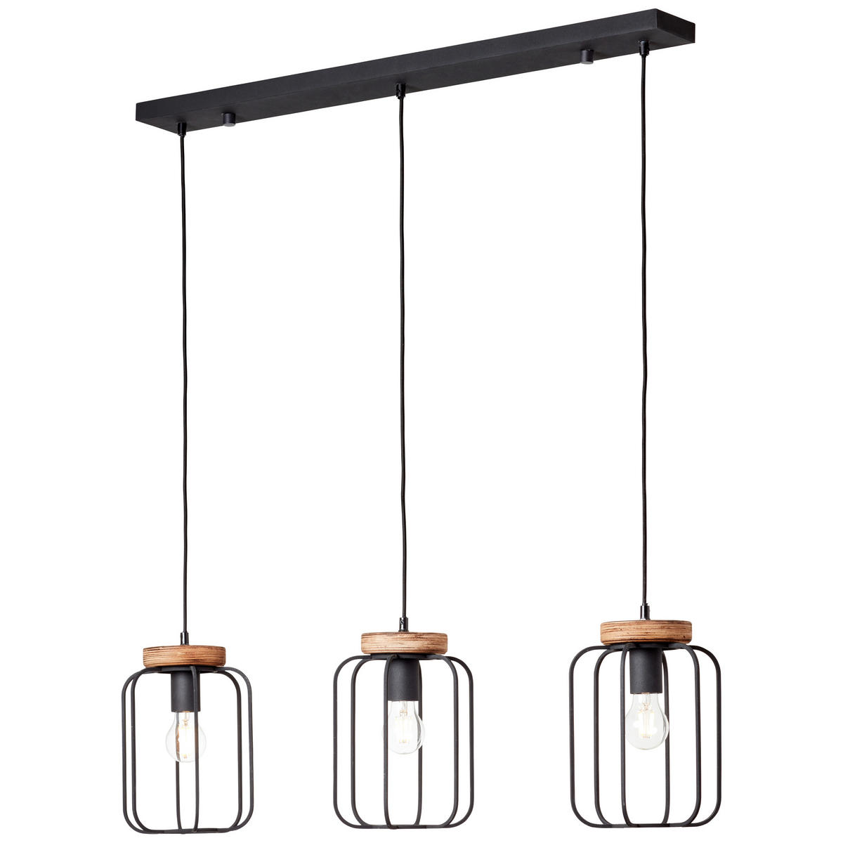 HÄNGELEUCHTE 100/20/130 cm    - Schwarz/Braun, Lifestyle, Holz/Metall (100/20/130cm) - Brilliant
