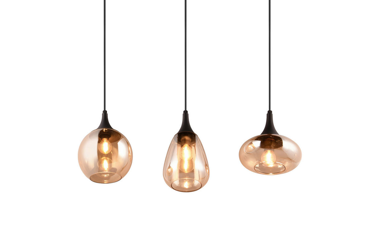PENDELLEUCHTE 68,8/19,5/150 cm    - Bernsteinfarben/Schwarz, Design, Glas/Metall (68,8/19,5/150cm) - Trio Leuchten