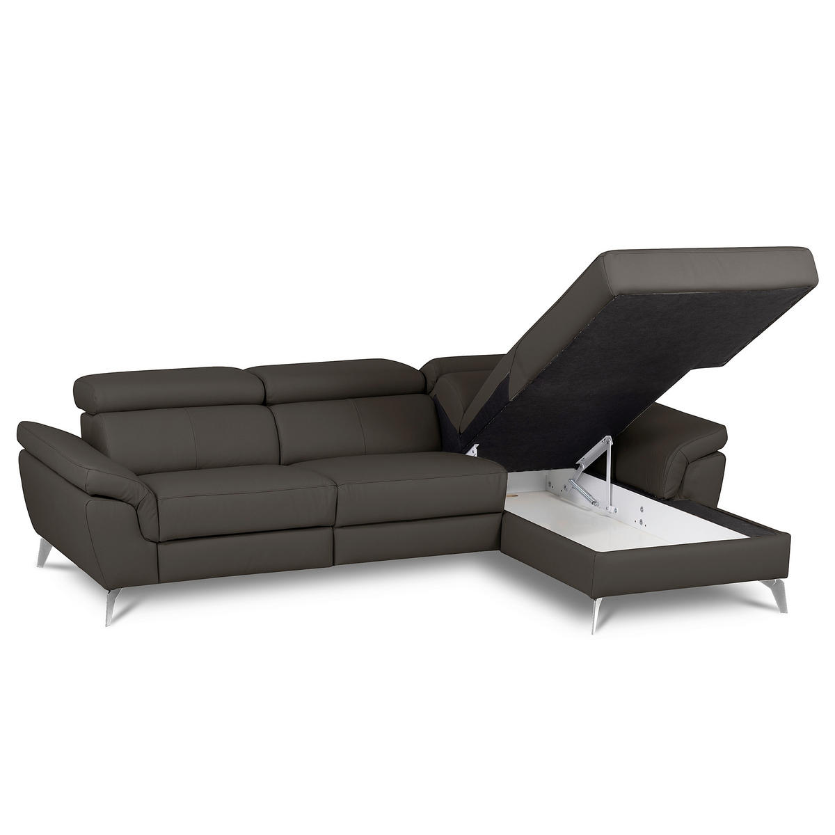 ECKSOFA Lederlook Echtleder Dunkelbraun  - Chromfarben/Dunkelbraun, Design, Leder/Textil (252/179cm) - Livetastic