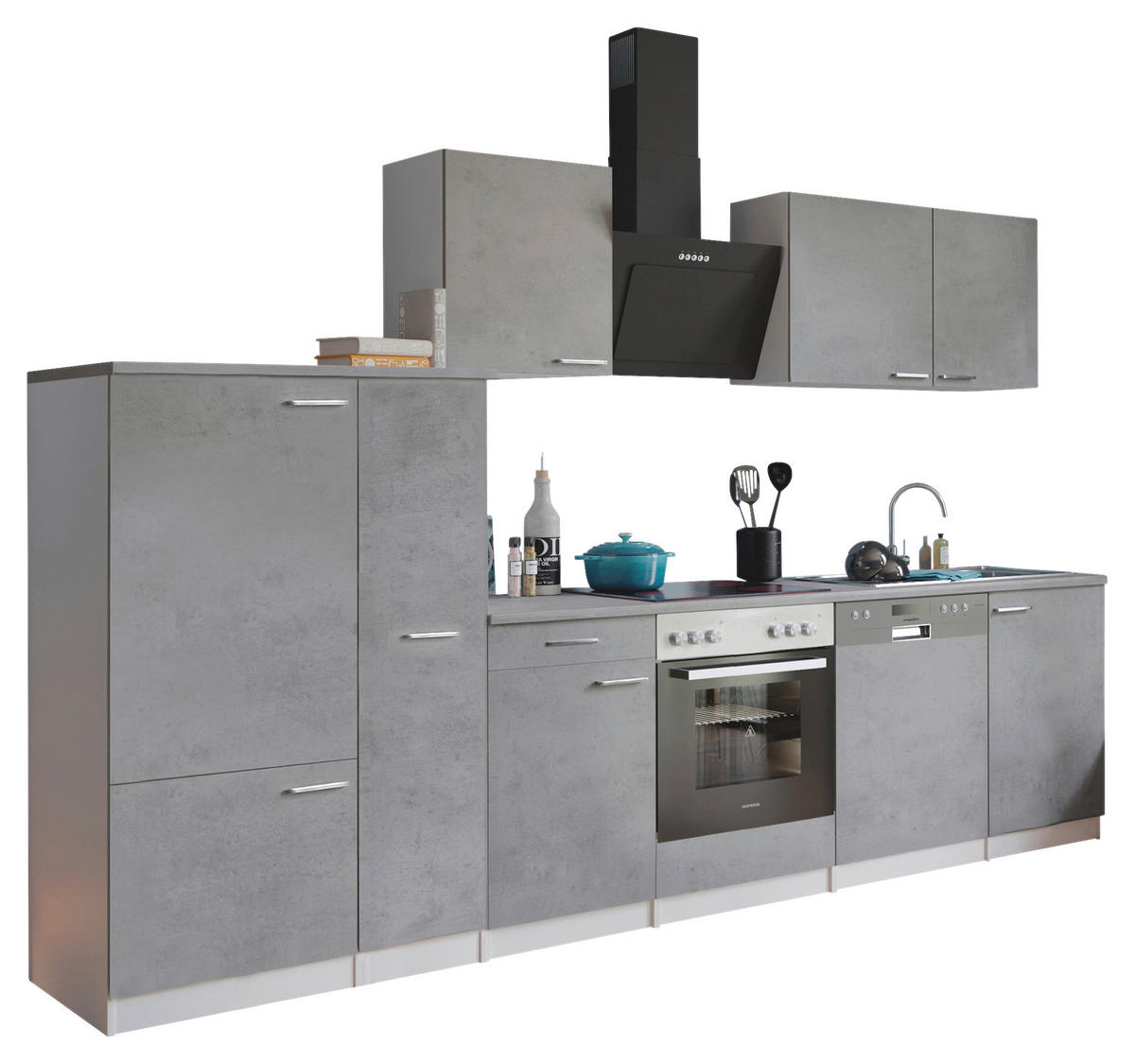 KÜCHENBLOCK 310 cm   in Grau, Weiß  - Edelstahlfarben/Weiß, Basics, Holzwerkstoff/Metall (310cm) - Respekta