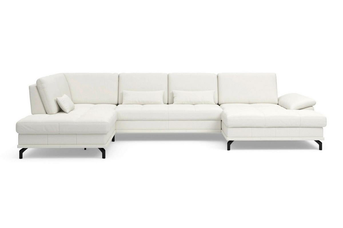 SEDACÍ SOUPRAVA, kůže, bílá - bílá/černá, Basics, kov/textil (223/363/176cm) - Sit & More
