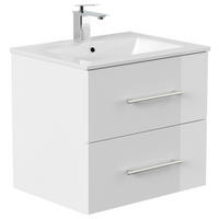 UMIVAL. ENOTA Z UMIVALNIKOM  - bela/visoki sijaj, Basics, kovina/leseni material (61,5cm) - MID.YOU