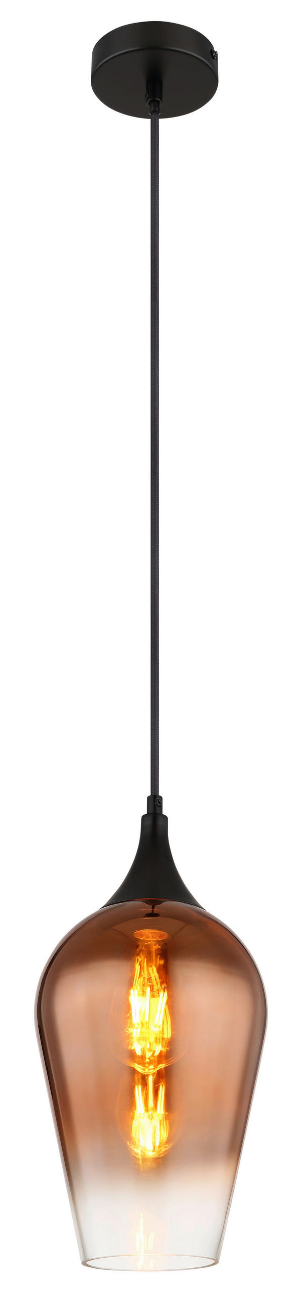 ZÁVESNÉ SVIETIDLO, E27/60 W, 18/120 cm  - čierna/medená, Design, kov/sklo (18/120cm) - Globo