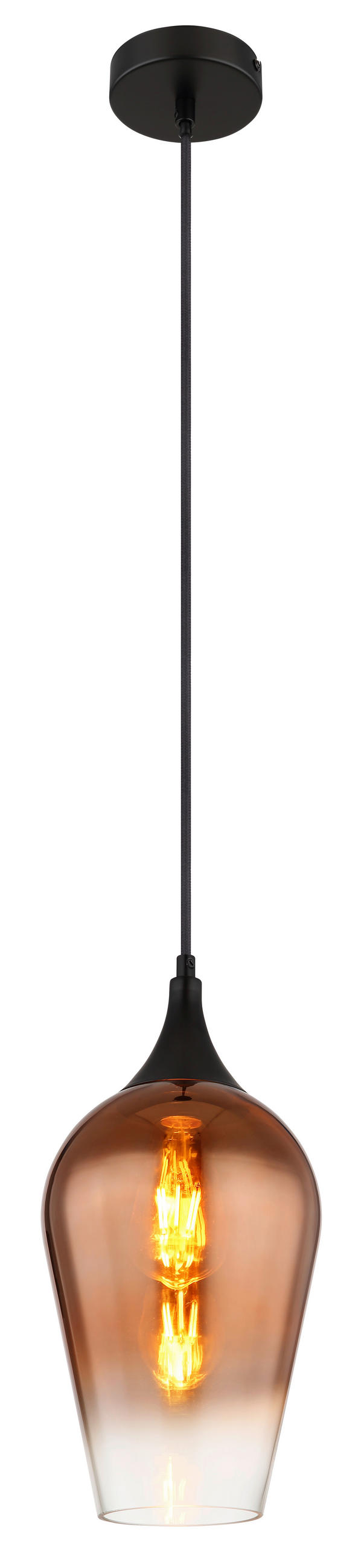 ZÁVĚSNÉ SVÍTIDLO, 18/120 cm  - měděné barvy/černá, Design, kov/sklo (18/120cm) - Globo