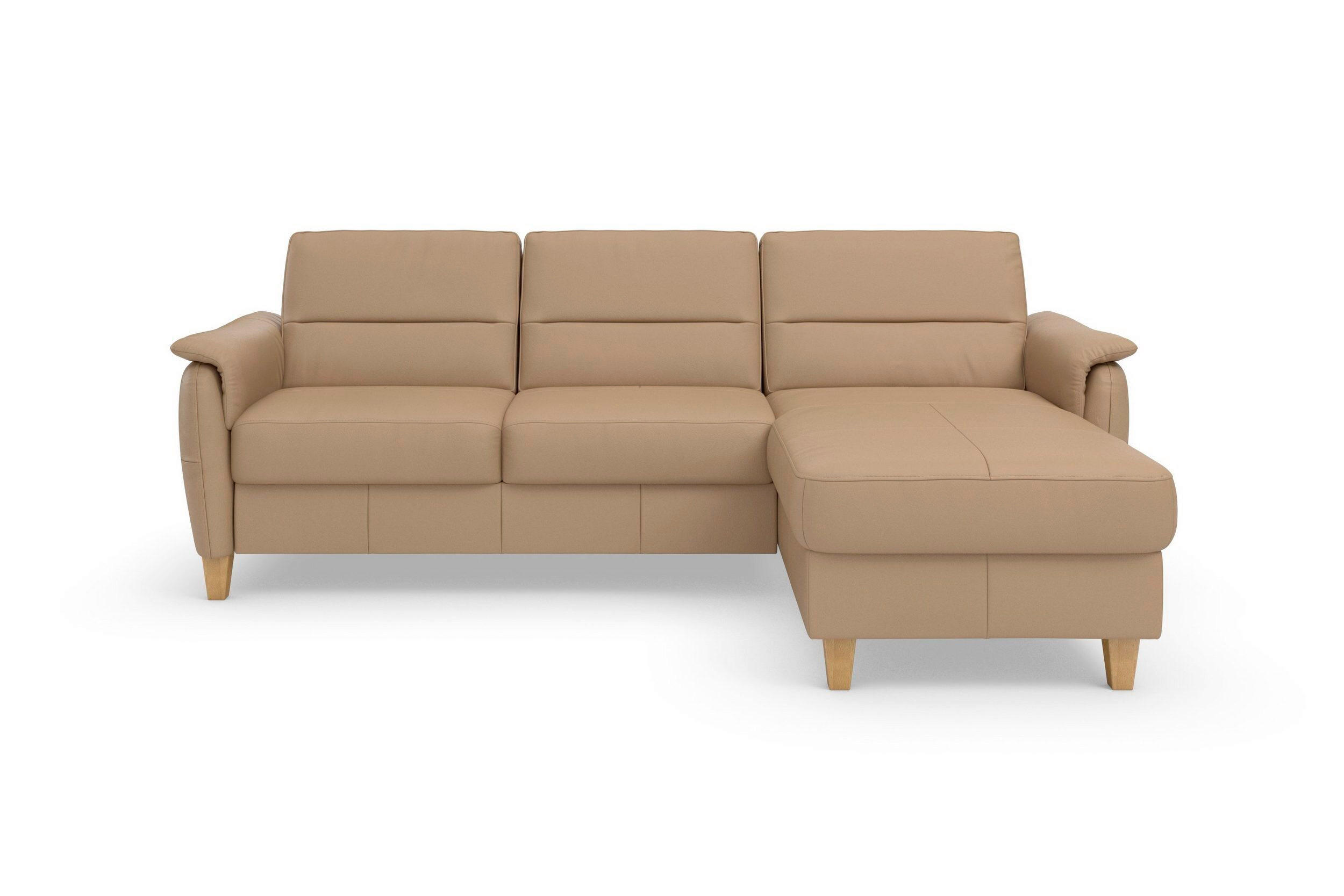 ECKSOFA PALMERA E Cappuccino Echtleder  - Eichefarben/Cappuccino, Basics, Leder/Holz (244/163cm) - Sit & More