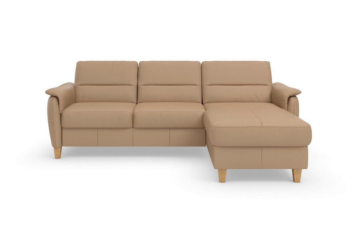 ROHOVÁ SEDAČKA, koža, cappuccino - farba duba/cappuccino, Basics, koža/drevo (244/163cm) - Sit & More