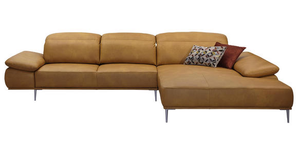 WOHNLANDSCHAFT in Leder Gelb, Currygelb - Chromfarben/Currygelb, Natur, Leder/Metall (343/206cm) - Valnatura