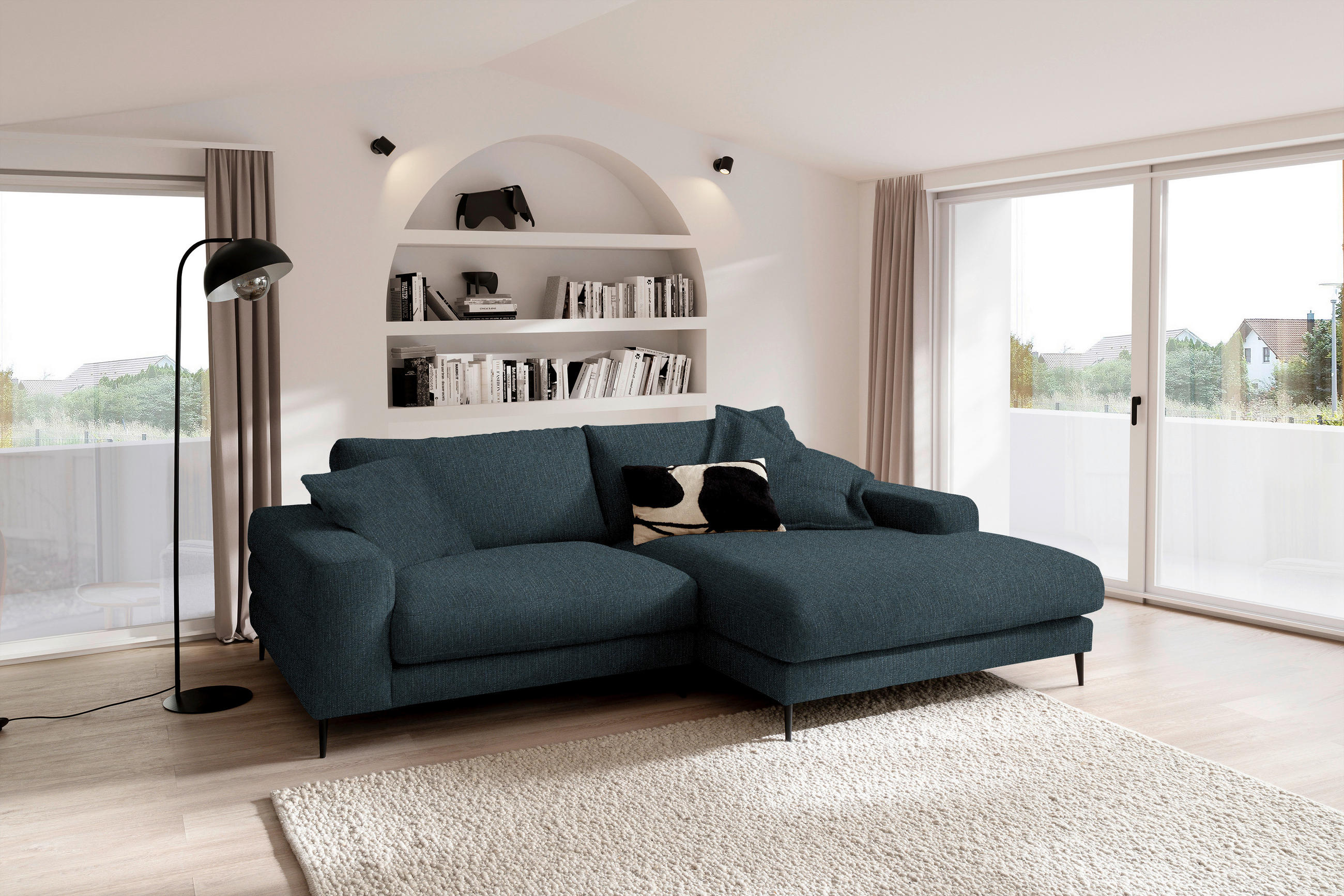 ECKSOFA in Flachgewebe Petrol  - Petrol/Schwarz, Design, Textil/Metall (253/177cm) - Dieter Knoll