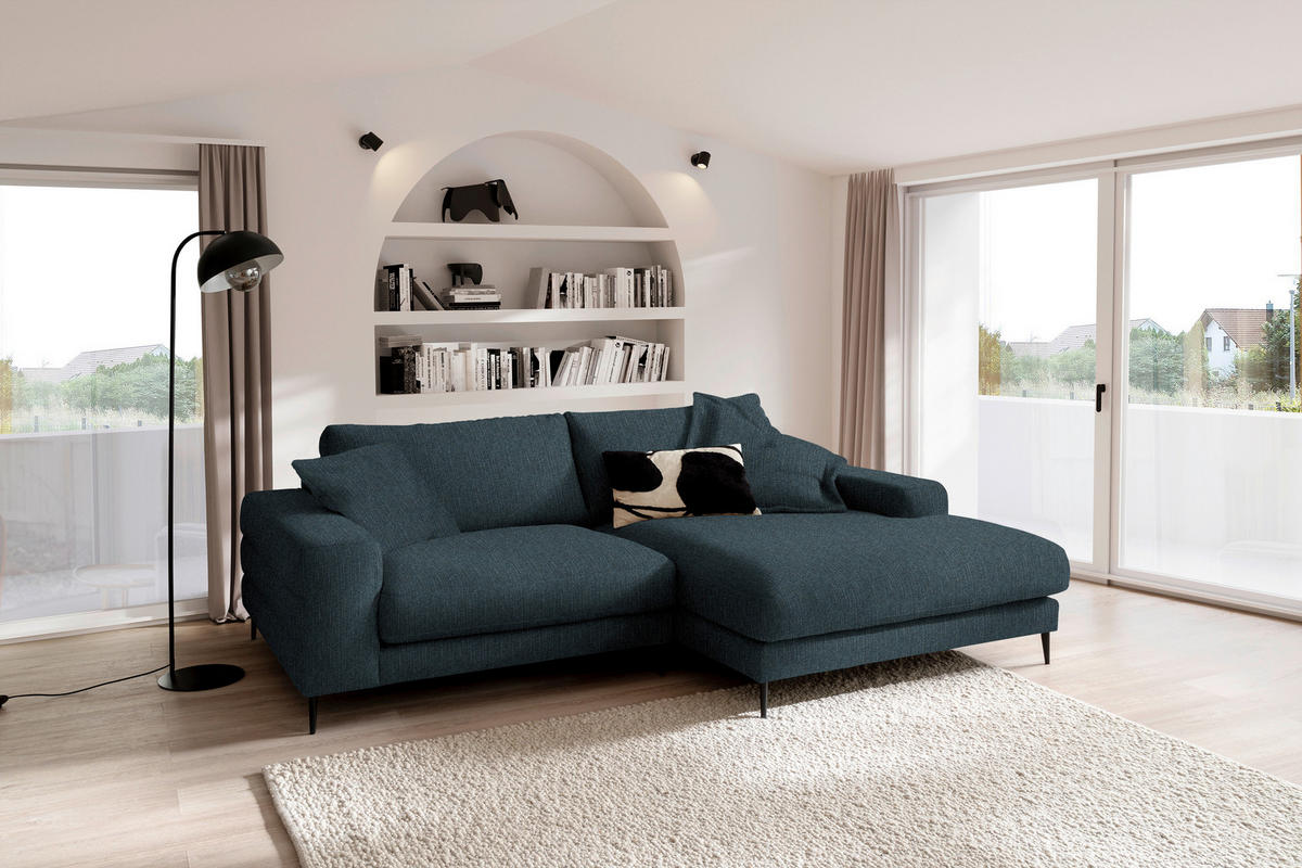 ECKSOFA in Flachgewebe Petrol  - Petrol/Schwarz, Design, Textil/Metall (253/177cm) - Dieter Knoll