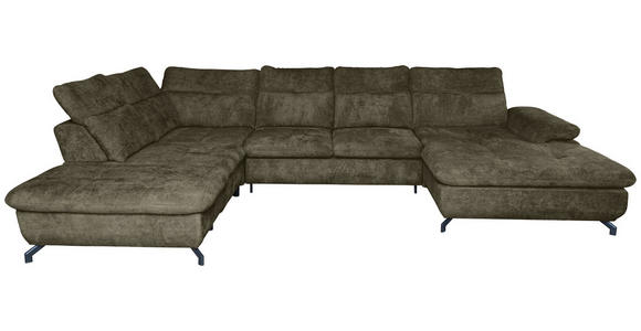 WOHNLANDSCHAFT Olivgrün Struktur - Schwarz/Olivgrün, KONVENTIONELL, Textil/Metall (253/357/188cm) - Carryhome