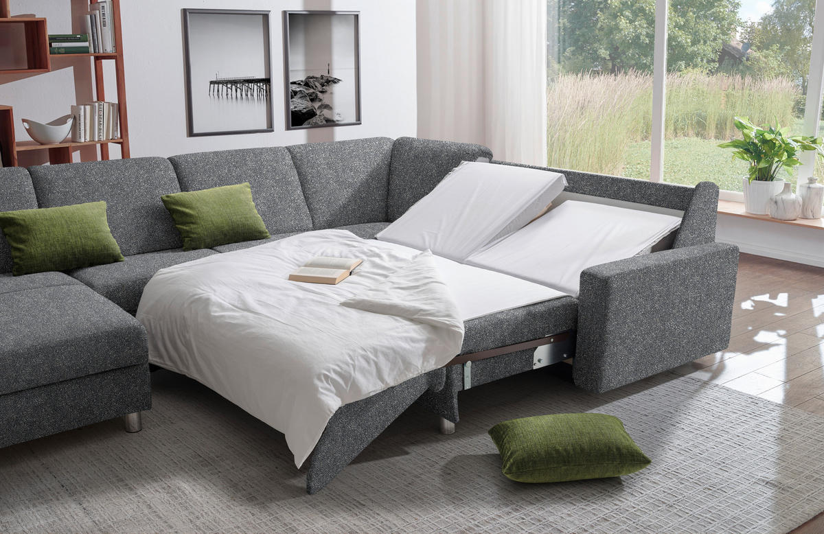 WOHNLANDSCHAFT  in Mikrovelours Grau  - Anthrazit/Alufarben, KONVENTIONELL, Textil (158/323/237cm) - Sedda