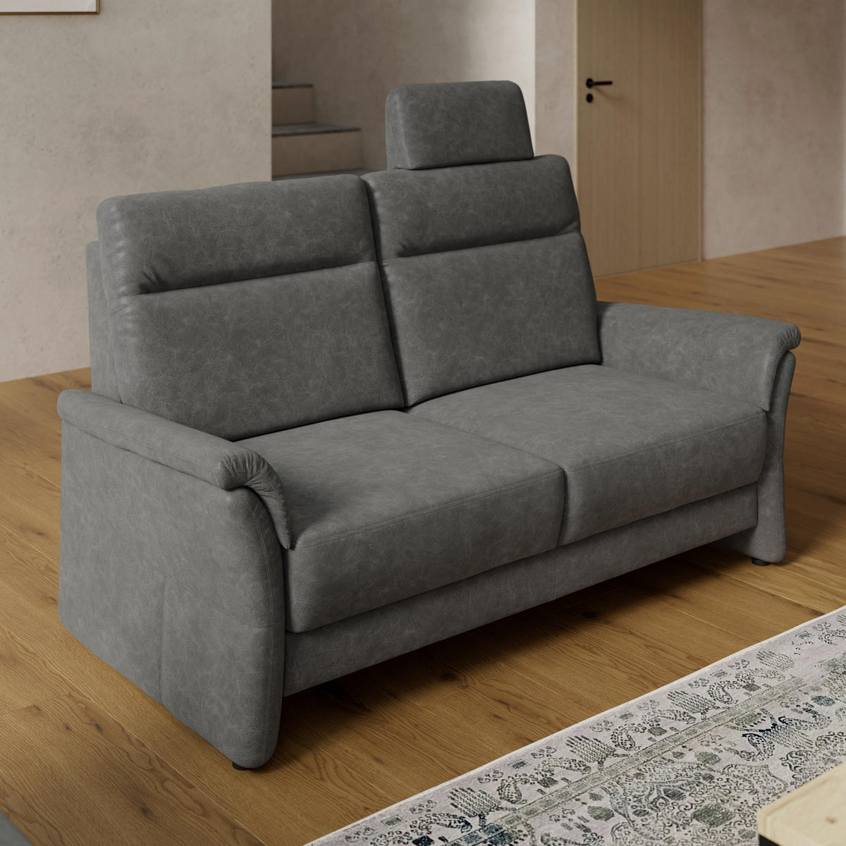 2,5-SITZER Mikrofaser Dunkelgrau  - Dunkelgrau/Schwarz, KONVENTIONELL, Kunststoff/Textil (170/99/91cm) - Elegando