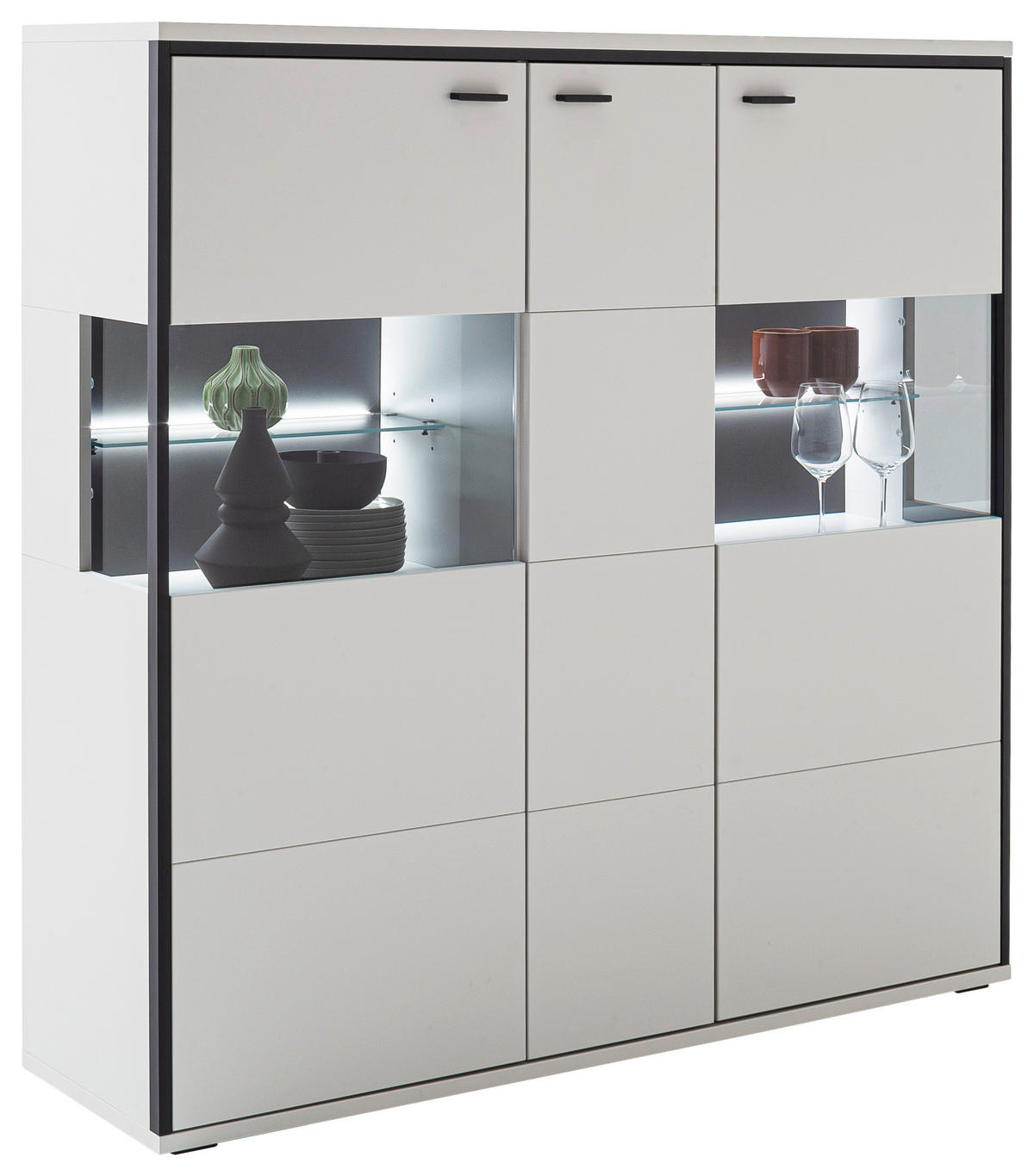 HIGHBOARD Schwarz, Weiss  134/136/38 cm  - Weiss/Schwarz, Design, Glas/Holzwerkstoff (134/136/38cm) - Stylife