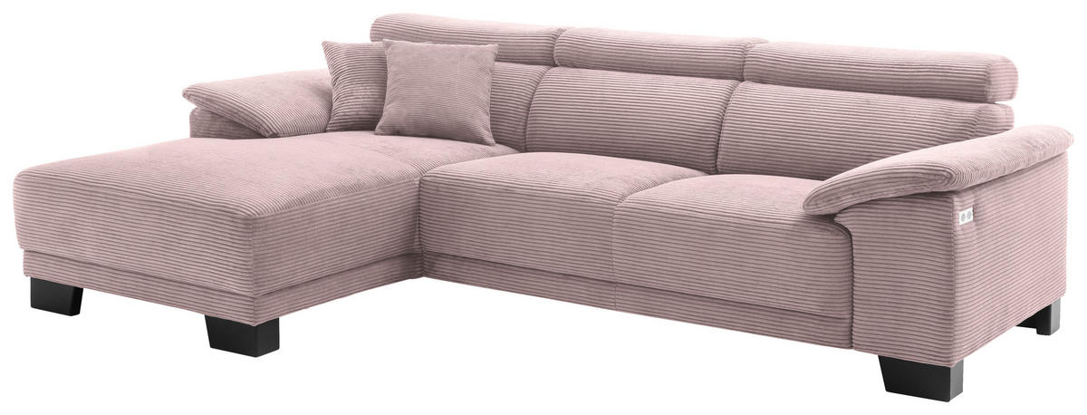 ECKSOFA in Cord Rosa  - Schwarz/Rosa, Design, Holz/Textil (174/270cm) - Pure Home Lifestyle