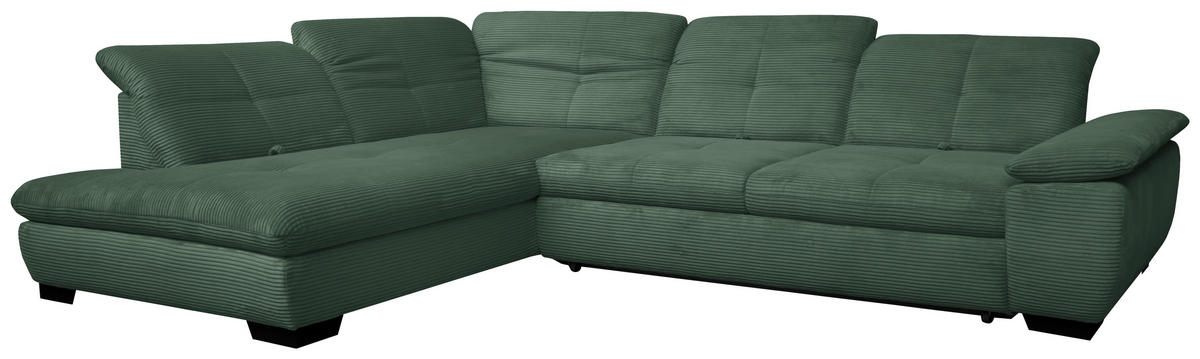 ECKSOFA in Cord Grün  - Schwarz/Grün, Design, Textil/Metall (242/313cm) - Xora
