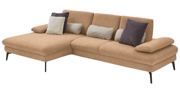 ECKSOFA in Chenille, Mikrofaser Cappuccino 157/299 cm - Schwarz/Cappuccino, Design, Textil/Metall (157/299cm) - Dieter Knoll