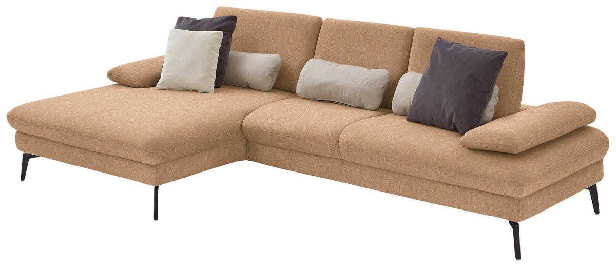 ECKSOFA in Chenille, Mikrofaser Cappuccino  - Schwarz/Cappuccino, Design, Textil/Metall (157/299cm) - Dieter Knoll