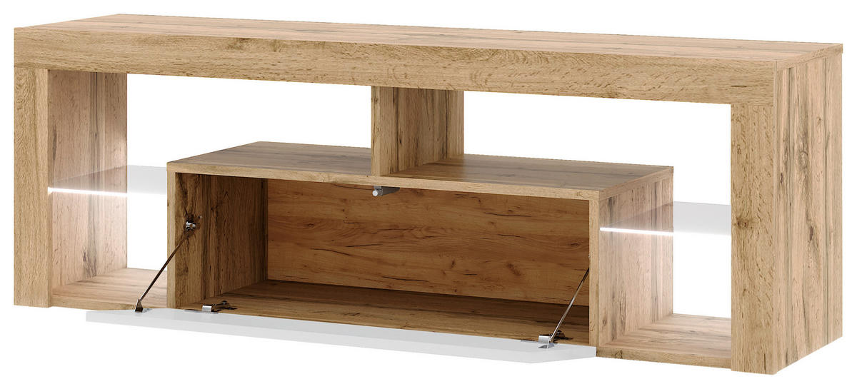 LOWBOARD EVEREST  in 140/50,5/35 cm  - Eiche Wotan/Schwarz, Design, Glas/Holzwerkstoff (140/50,5/35cm) - Livetastic