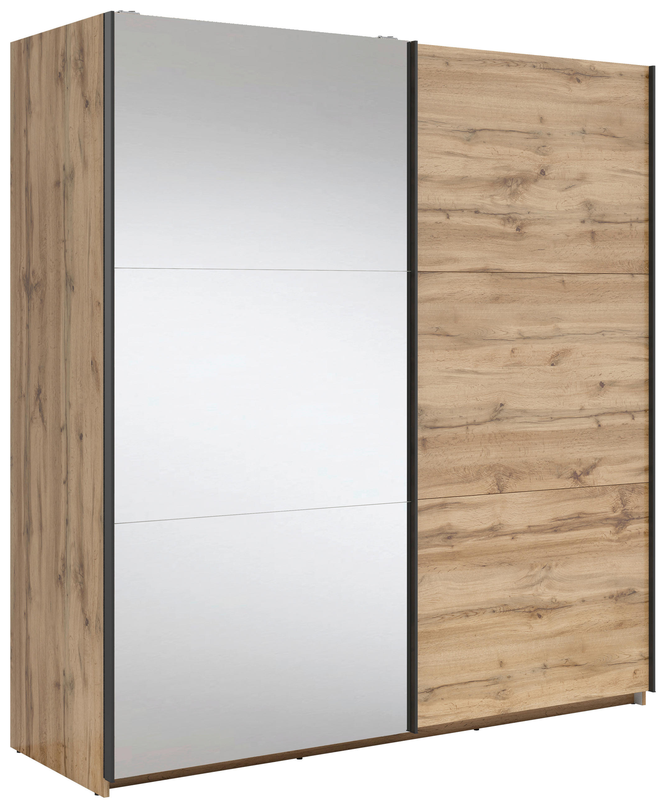 SCHWEBETÜRENSCHRANK 183/195,5/60 cm 2-türig Eiche Wotan, Klar  - Klar/Anthrazit, MODERN, Glas/Holzwerkstoff (183/195,5/60cm) - MID.YOU