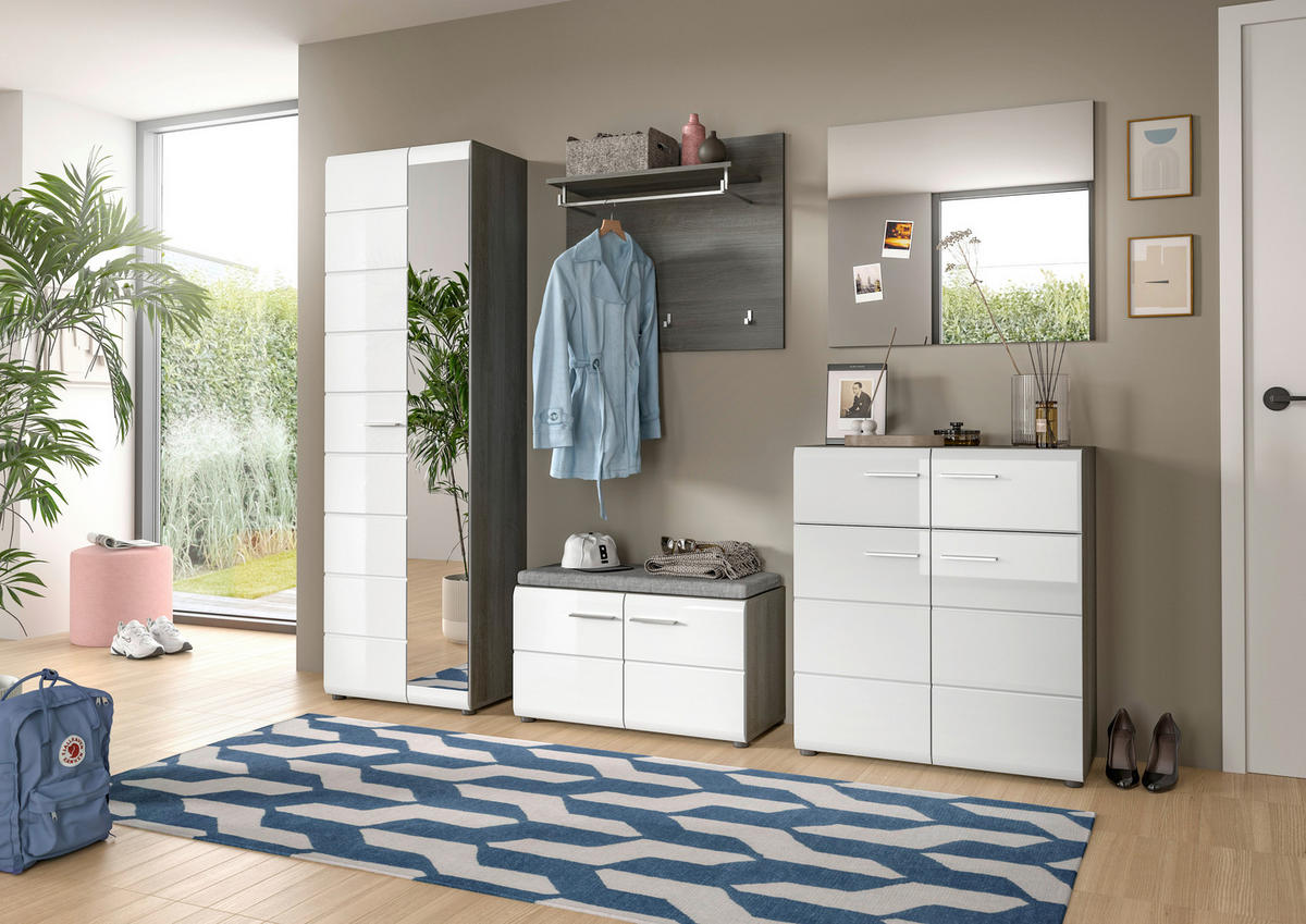 ŠATNÍ LAVICE, 80/44/37 cm - barvy stříbra/vysoce lesklá bílá, Design, kompozitní dřevo/plast (80/44/37cm) - MID.YOU