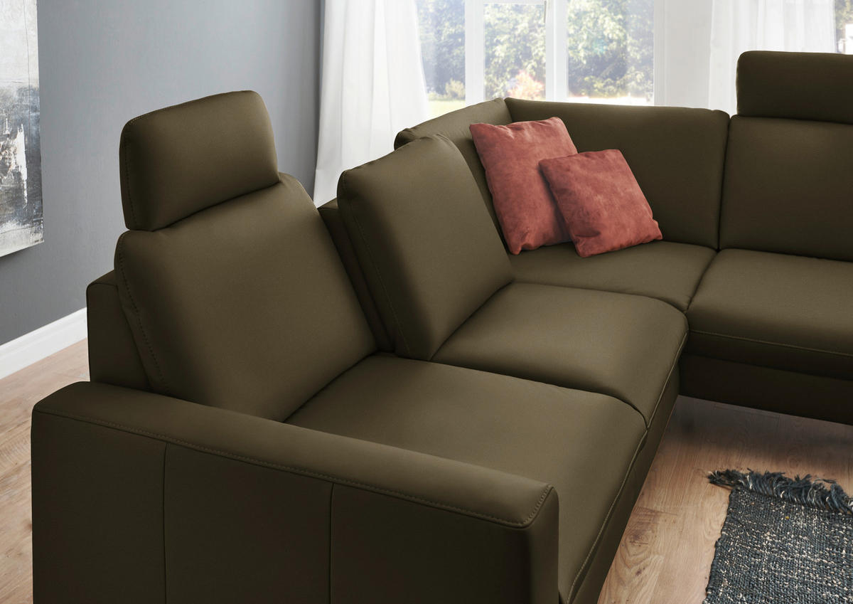 ECKSOFA in Echtleder Dunkelgrün  - Dunkelgrün/Schwarz, Design, Leder/Metall (250/194cm) - Beldomo Premium