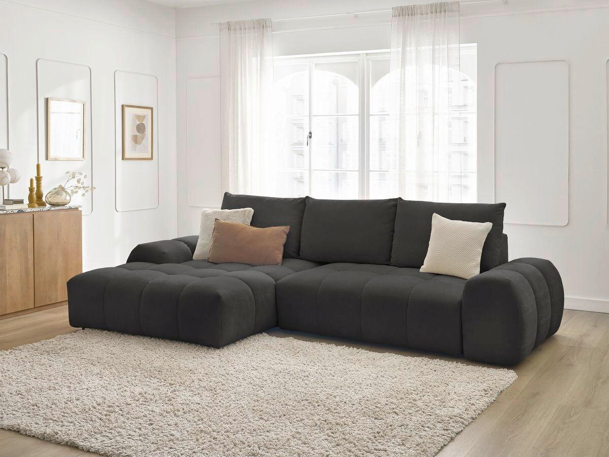 ECKSCHLAFSOFA EVEREST  mit Rücken echt, Armteil links, Armteil rechts Struktur Schwarz  - Schwarz, MODERN, Kunststoff/Textil (180/318cm) - Livetastic