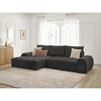 ECKSCHLAFSOFA EVEREST  mit Rücken echt, Armteil links, Armteil rechts Struktur Schwarz  - Schwarz, MODERN, Kunststoff/Textil (180/318cm) - Livetastic