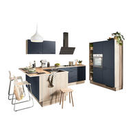 ECKKÜCHE  in Blau, Tannenholzfarben  - Blau/Tannenholzfarben, Design, Holzwerkstoff/Metall (121,6/280/150cm) - Xora