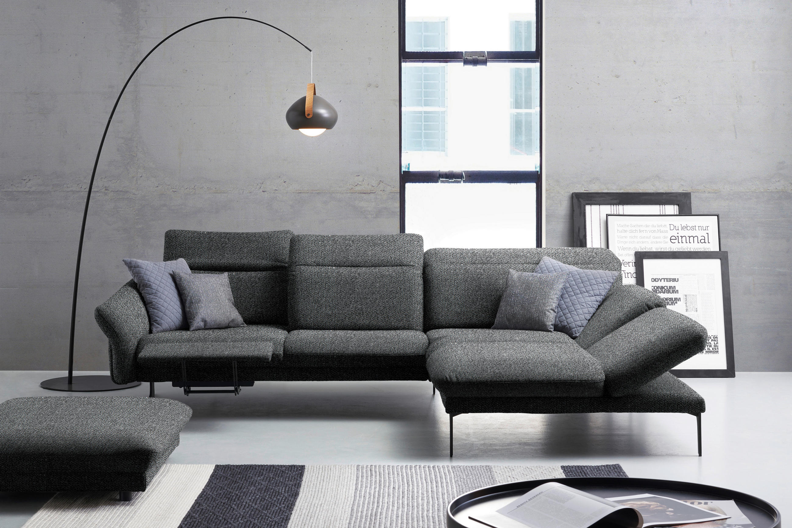 ECKSOFA in Webstoff Grau  299/203 cm  - Anthrazit/Grau, Design, Textil/Metall (299/203cm) - Himolla