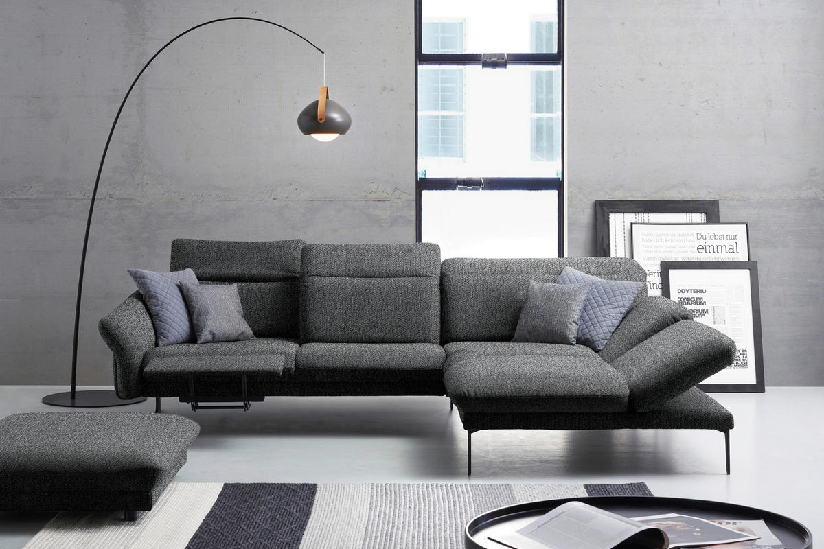 ECKSOFA in Webstoff Grau  - Anthrazit/Grau, Design, Textil/Metall (299/203cm) - Himolla