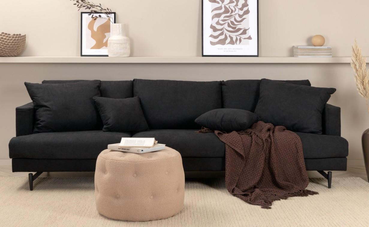 3-SITS SOFFA i metall, textil svart  - svart, Design, metall/textil (259/86/86cm) - Pure Home Comfort