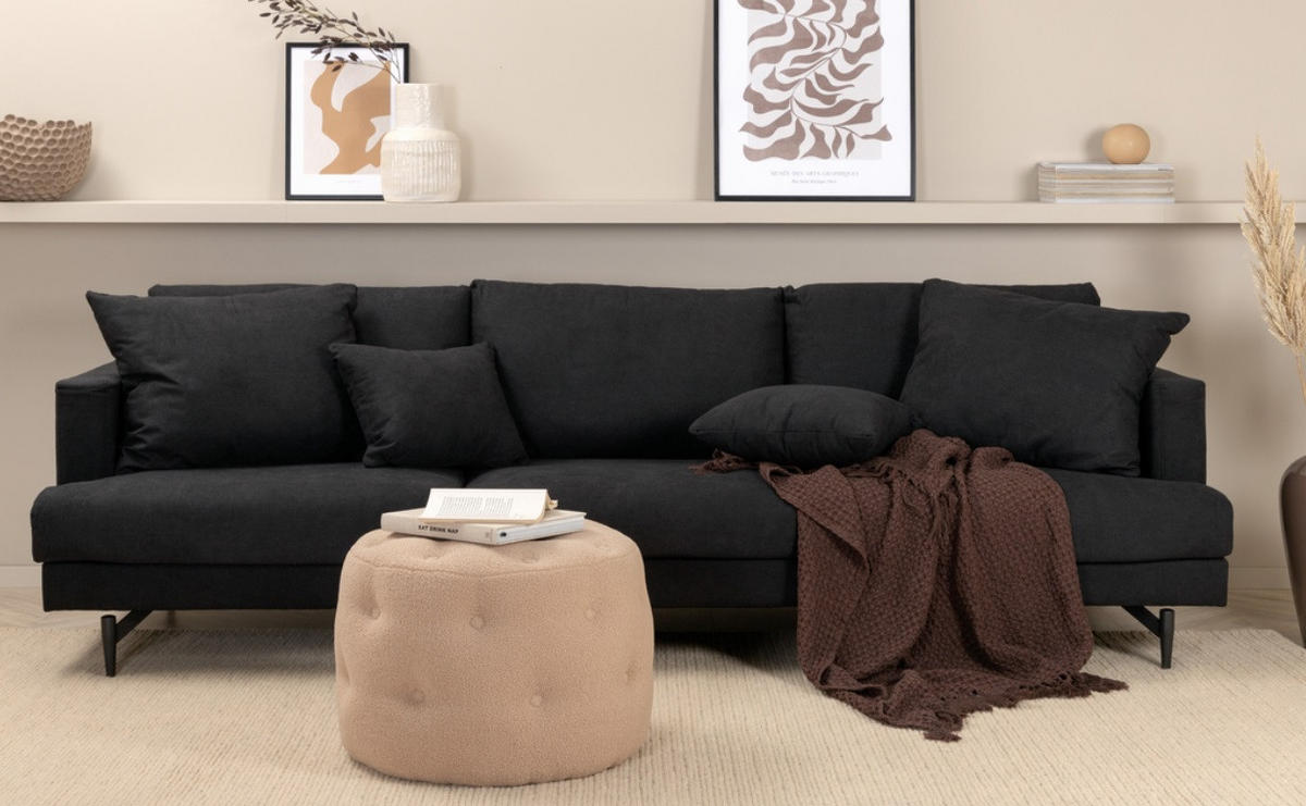 3-SITS SOFFA i textilväv svart  - svart, Design, metall/textil (259/86/86cm) - Pure Home Comfort