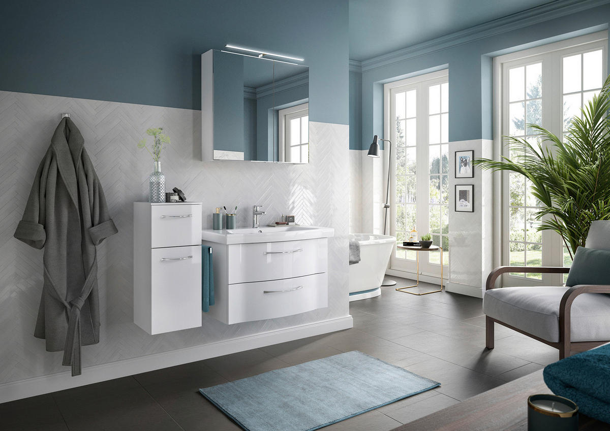 BADEZIMMER 4-teilig  in 112 cm  - Chromfarben/Weiß Hochglanz, KONVENTIONELL, Glas/Keramik (112cm) - Pelipal