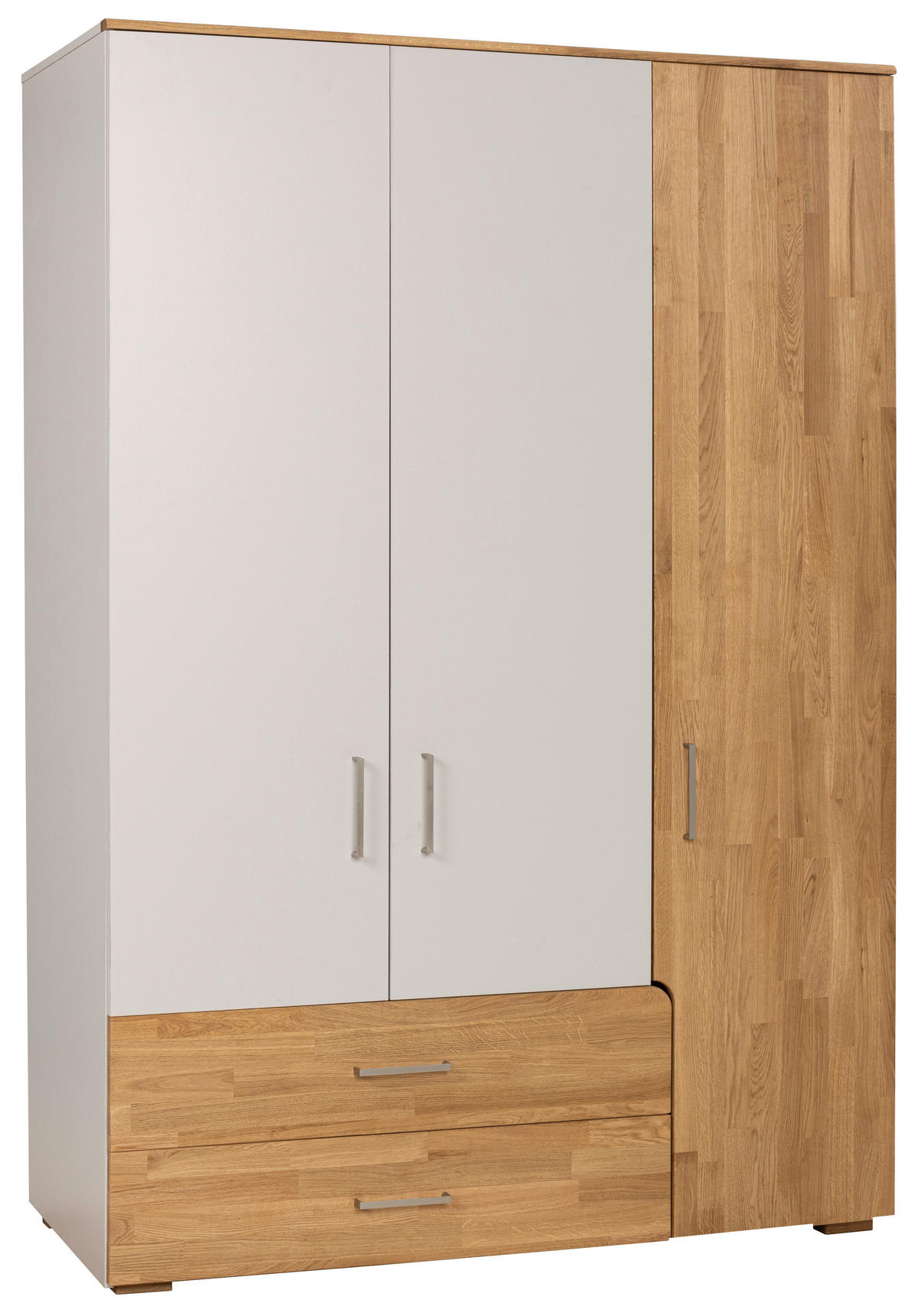 DREHTÜRENSCHRANK 3-türig Eiche massiv Grau, Eichefarben  - Eichefarben/Silberfarben, KONVENTIONELL, Holz/Holzwerkstoff (145/212/60cm) - Cantus