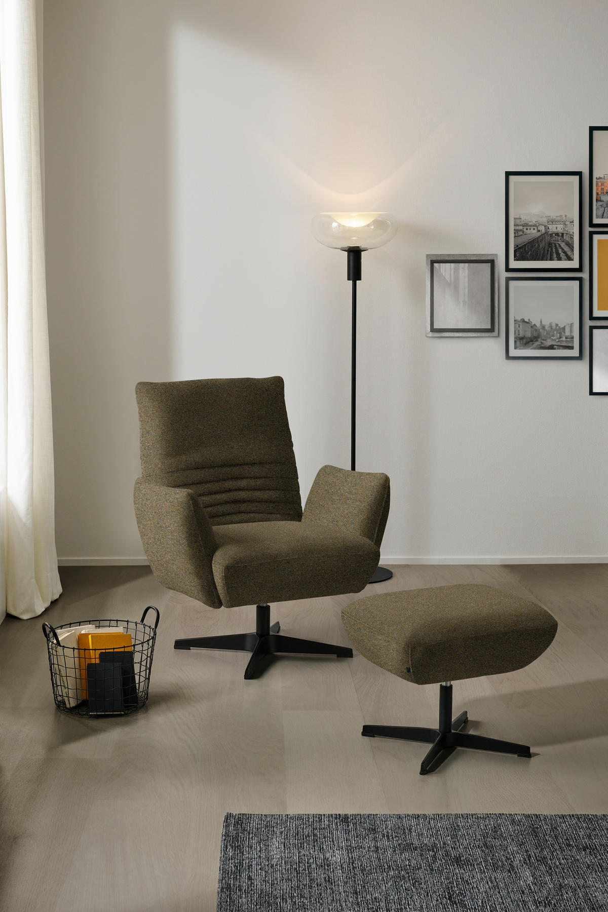 SESSEL in Bouclé Khaki  - Khaki/Schwarz, Design, Textil/Metall (60/94/86cm) - Dieter Knoll