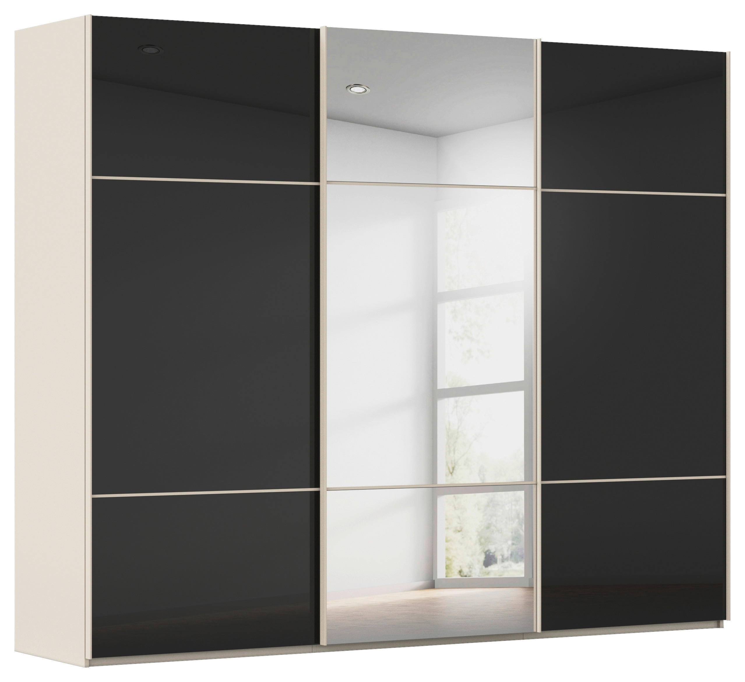 SCHWEBETÜRENSCHRANK 301/223/68 cm 3-türig Schwarz, Champagner  - Champagner/Schwarz, KONVENTIONELL, Glas/Holzwerkstoff (301/223/68cm) - Novel