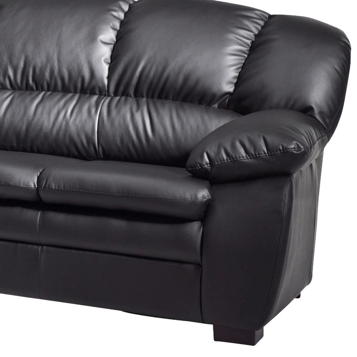 3-SITZER-SOFA Lederlook Schwarz  - Schwarz, KONVENTIONELL, Kunststoff/Textil (177/88/92cm) - MID.YOU